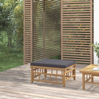 Produktbild för Pall för trädgården med mörkgrå dyna bambu