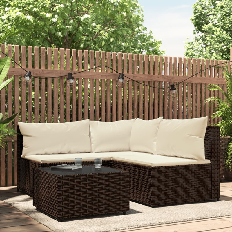 Produktbild för Loungegrupp för trädgården med dynor 4 delar konstrotting brun
