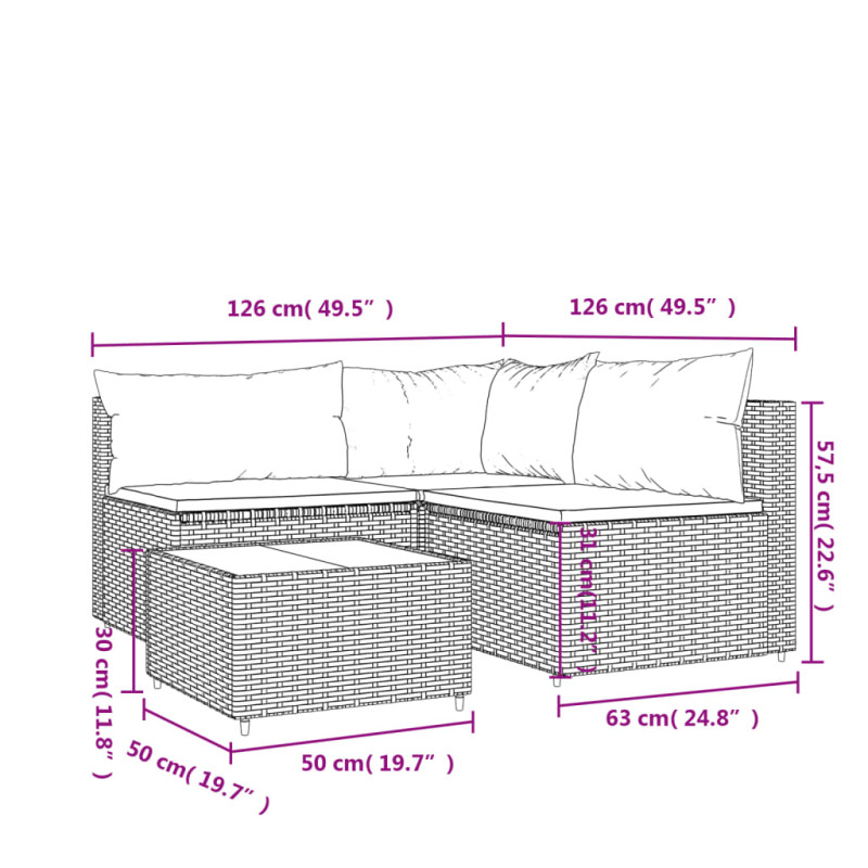 Produktbild för Loungegrupp för trädgården med dynor 4 delar konstrotting brun