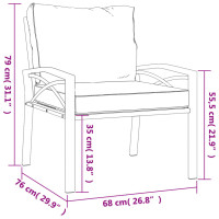 Produktbild för Trädgårdsstol med grå dynor 68x76x79 cm stål