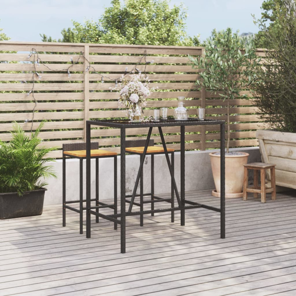 Produktbild för Barbord med glasskiva svart 110x70x110 cm konstrotting