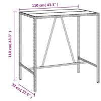 Produktbild för Barbord med glasskiva svart 110x70x110 cm konstrotting