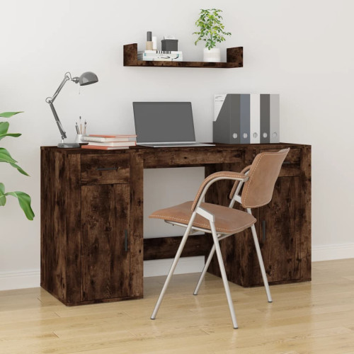 vidaXL Skrivbord med skåp rökfärgad ek konstruerat trä