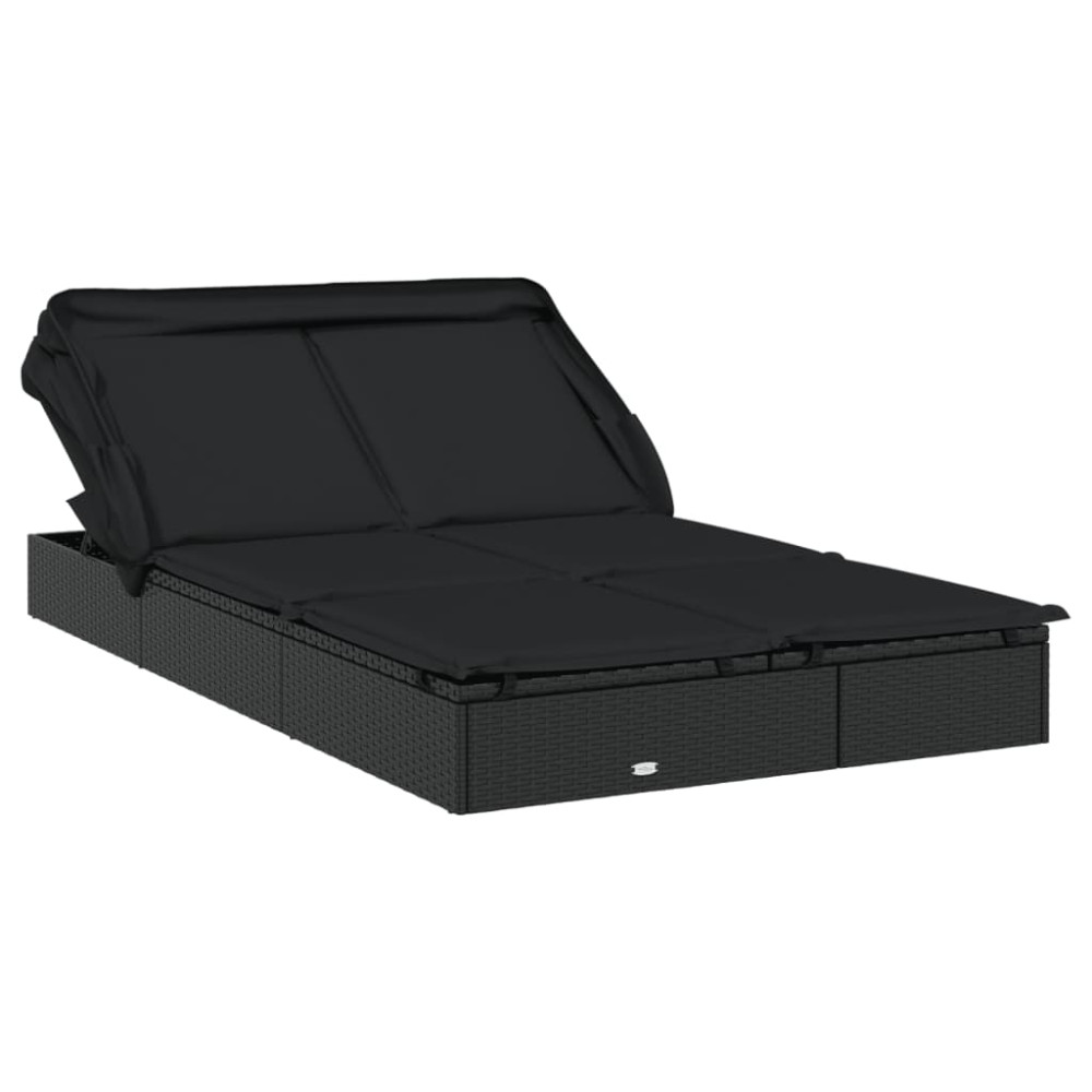 Produktbild för Solsäng med hopfällbart tak svart 213x118x97 cm konstrotting