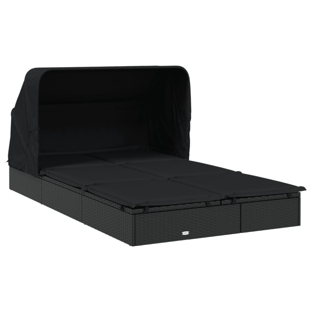 Produktbild för Solsäng med hopfällbart tak svart 213x118x97 cm konstrotting