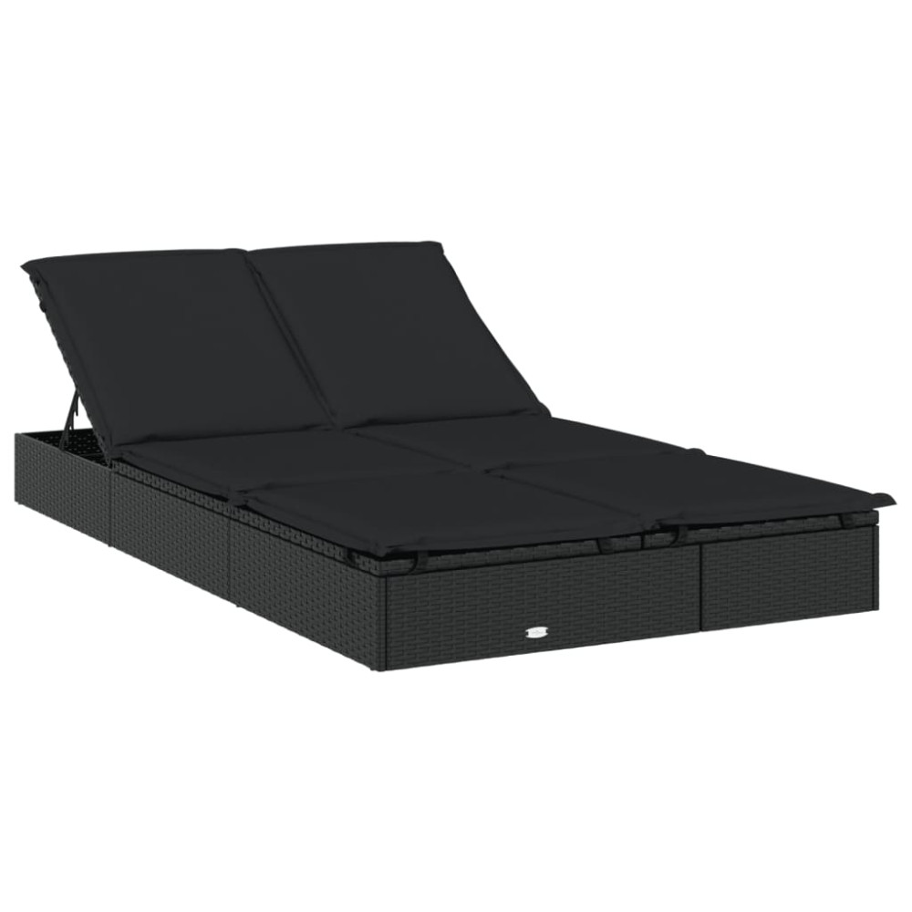 Produktbild för Solsäng med hopfällbart tak svart 213x118x97 cm konstrotting