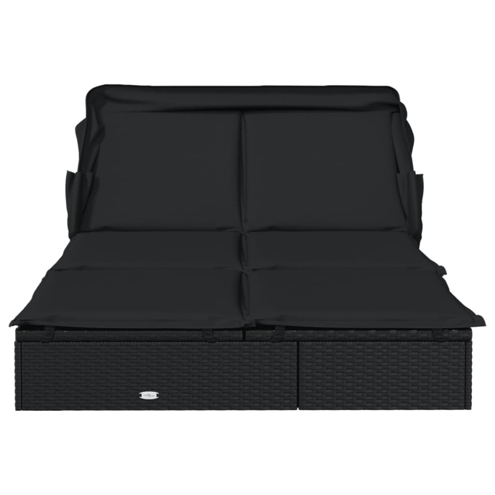 Produktbild för Solsäng med hopfällbart tak svart 213x118x97 cm konstrotting