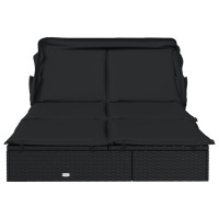 Produktbild för Solsäng med hopfällbart tak svart 213x118x97 cm konstrotting