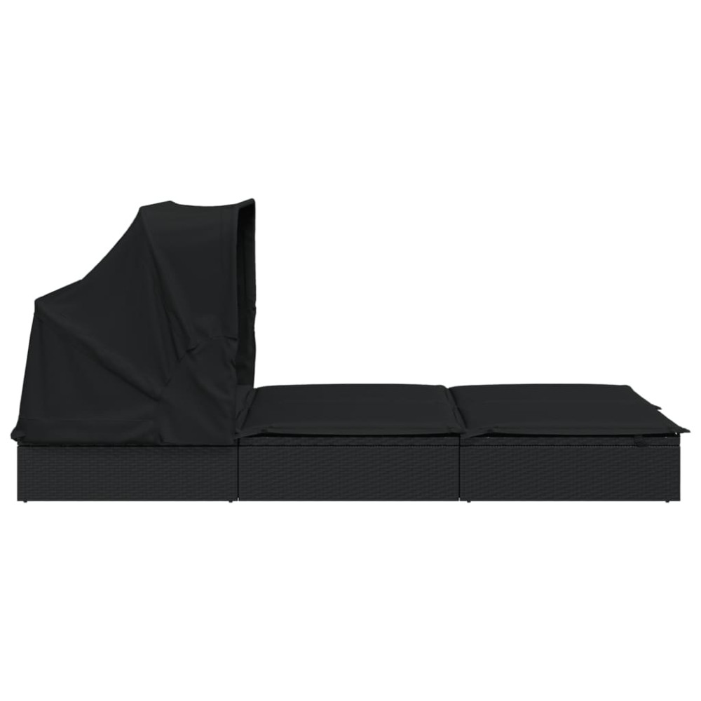 Produktbild för Solsäng med hopfällbart tak svart 213x118x97 cm konstrotting