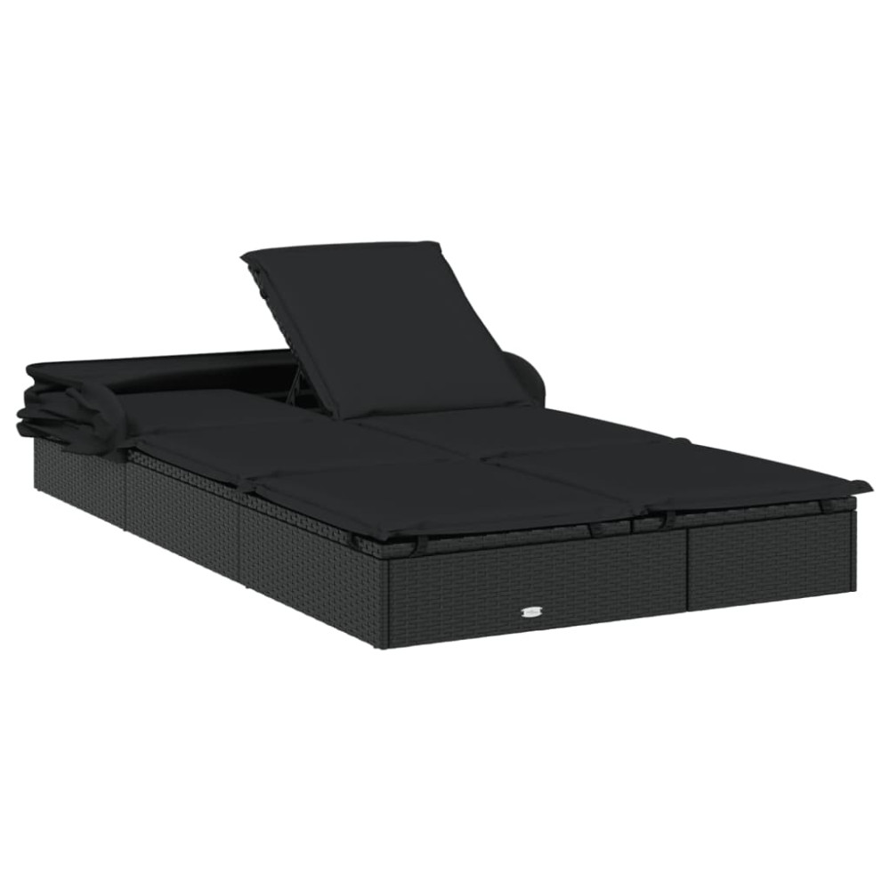 Produktbild för Solsäng med hopfällbart tak svart 213x118x97 cm konstrotting