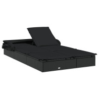 Produktbild för Solsäng med hopfällbart tak svart 213x118x97 cm konstrotting