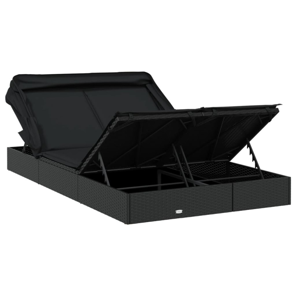 Produktbild för Solsäng med hopfällbart tak svart 213x118x97 cm konstrotting