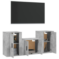 Miniatyr av produktbild för Tv-skåp 3 delar betonggrå konstruerat trä