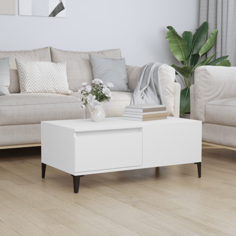 Produktbild för Soffbord vit 90x50x36,5 cm konstruerat trä