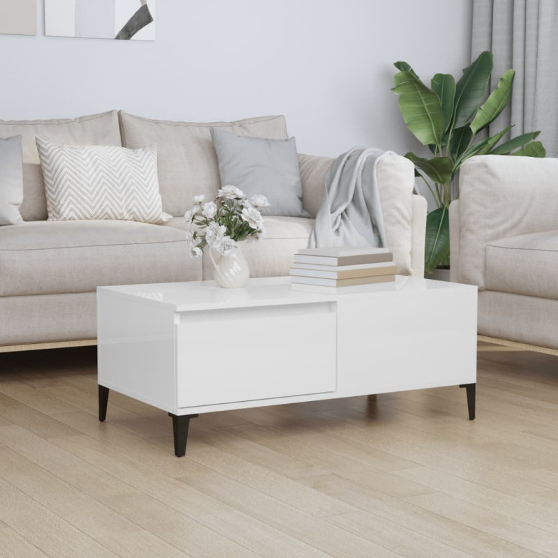 Produktbild för Soffbord vit högglans 90x50x36,5 cm konstruerat trä