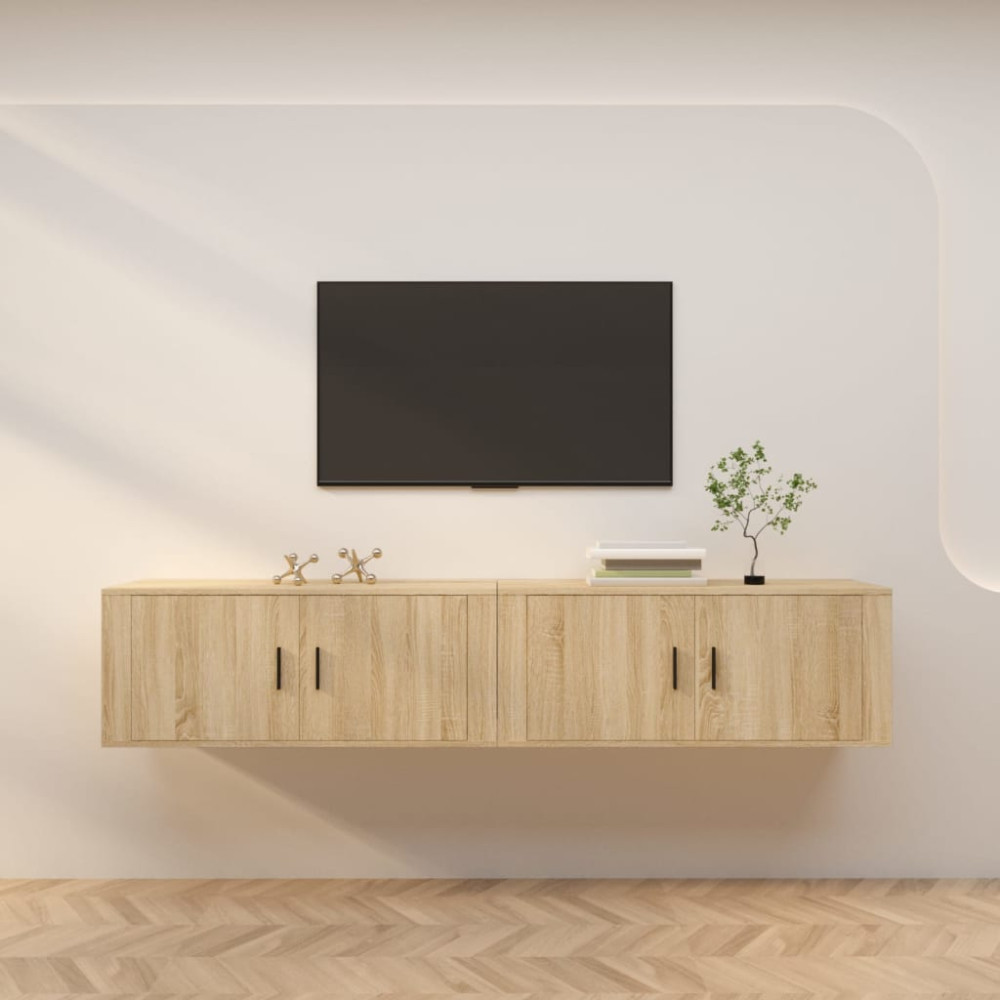 Produktbild för Väggmonterade tv-skåp 2 st Sonoma ek 100x34,5x40 cm