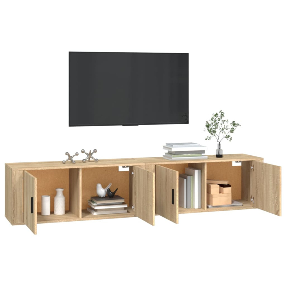 Produktbild för Väggmonterade tv-skåp 2 st Sonoma ek 100x34,5x40 cm