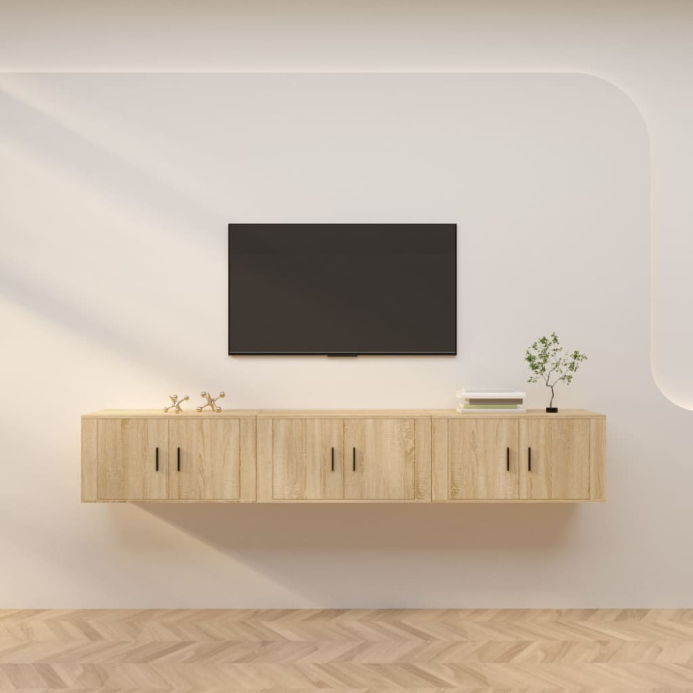 Produktbild för Väggmonterade tv-skåp 3 st Sonoma ek 80x34,5x40 cm