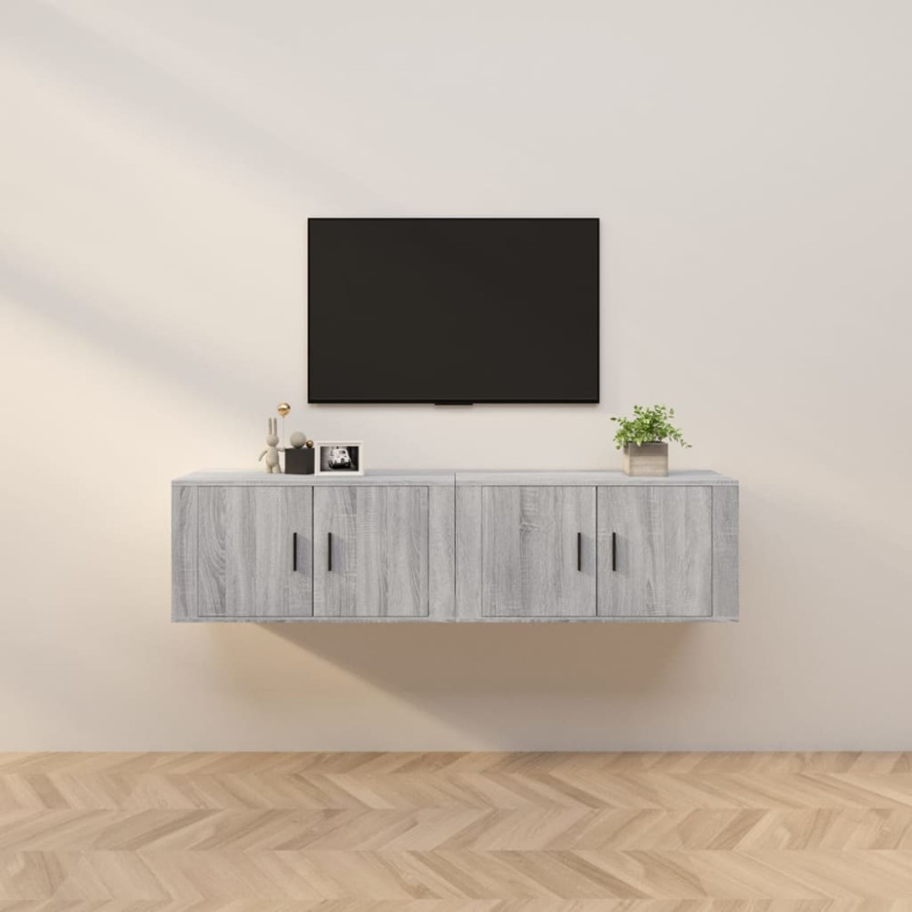 Produktbild för Väggmonterade tv-skåp 2 st grå sonoma 80x34,5x40 cm
