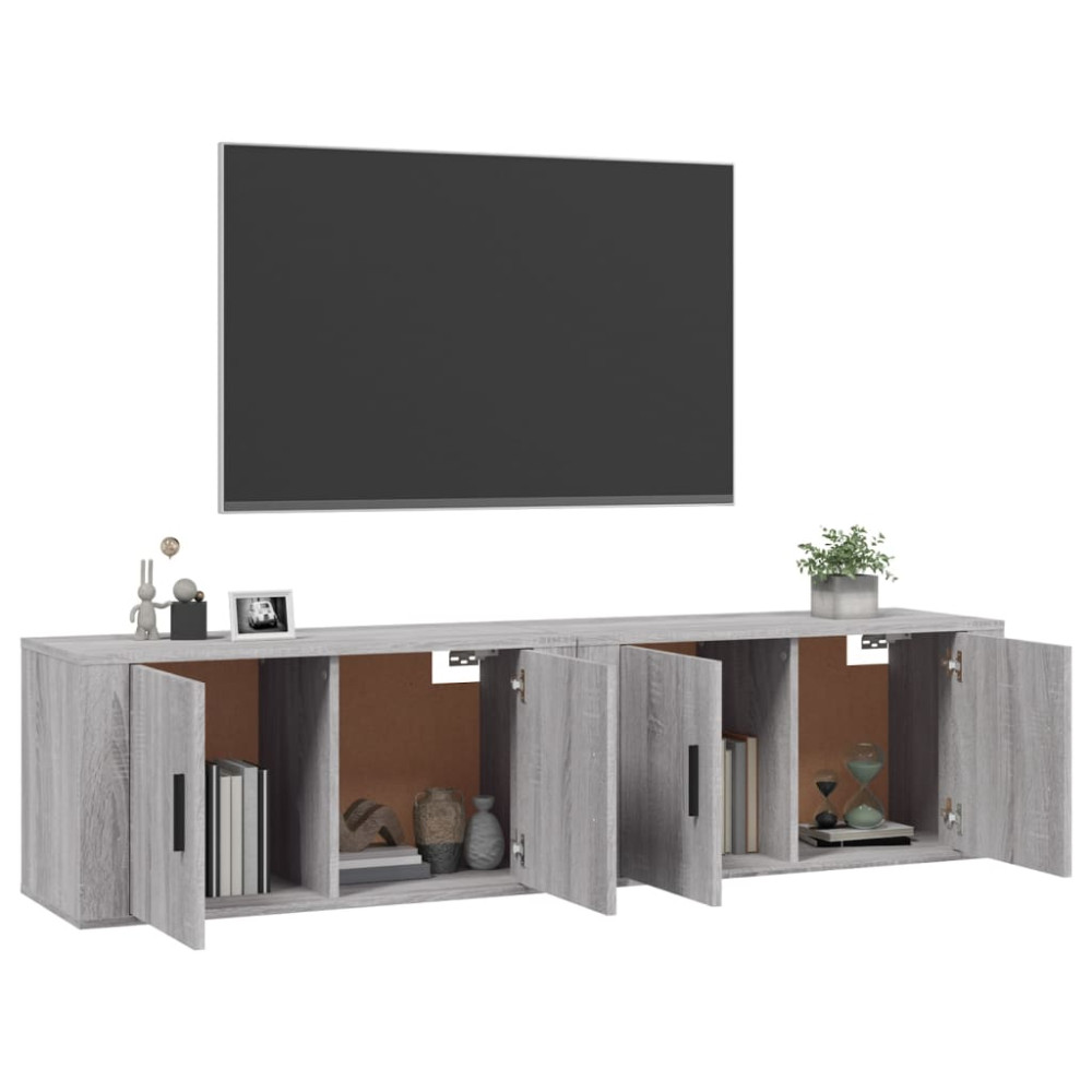 Produktbild för Väggmonterade tv-skåp 2 st grå sonoma 80x34,5x40 cm