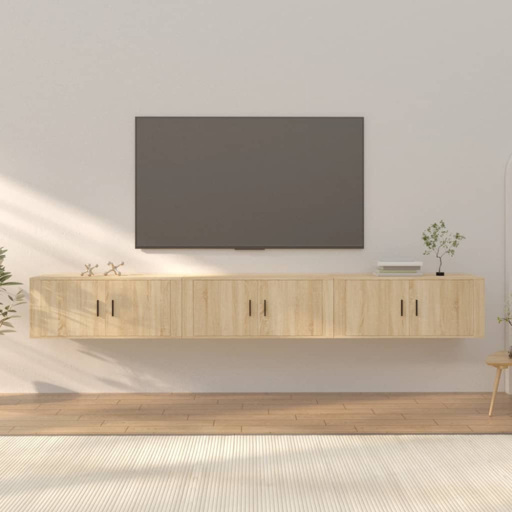Produktbild för Väggmonterade tv-skåp 3 st Sonoma ek 100x34,5x40 cm