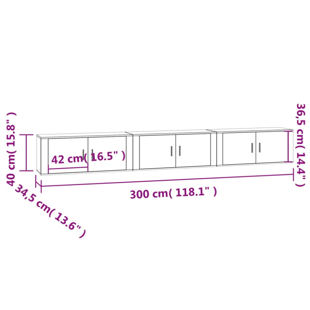 Produktbild för Väggmonterade tv-skåp 3 st Sonoma ek 100x34,5x40 cm