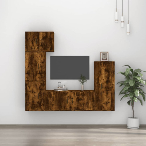 vidaXL Tv-skåp 5 delar rökfärgad ek konstruerat trä