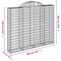 Produktbild för Gabion bågformad 2 st 200x30x160/180 cm galvaniserat järn