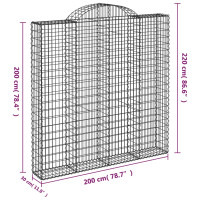 Produktbild för Gabioner bågformade 4 st 200x30x200/220 cm galvaniserat järn