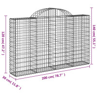 Produktbild för Gabioner bågformade 3 st 200x30x120/140 cm galvaniserat järn