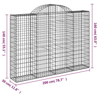 Produktbild för Gabioner bågformade 2 st 200x30x140/160 cm galvaniserat järn