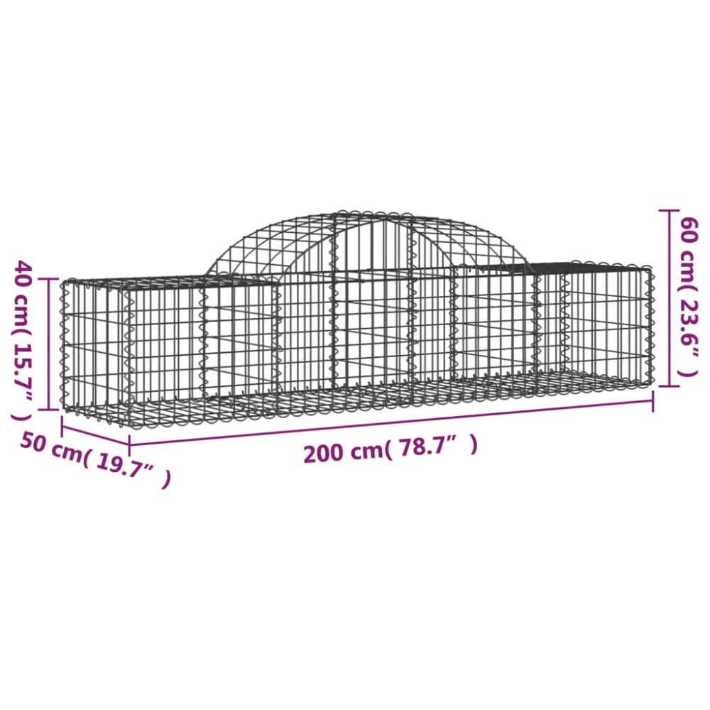Produktbild för Gabioner bågformade 15 st 200x50x40/60 cm galvaniserat järn