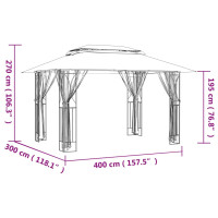 Miniatyr av produktbild för Paviljong med sidoväggar antracit 400x300x270 cm stål