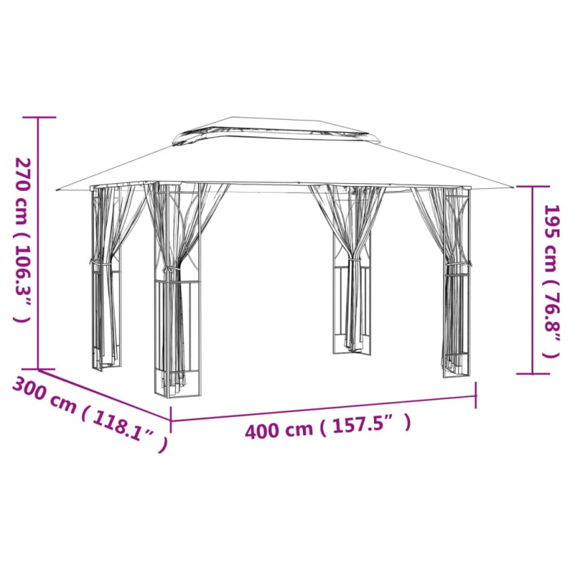 Produktbild för Paviljong med sidoväggar antracit 400x300x270 cm stål