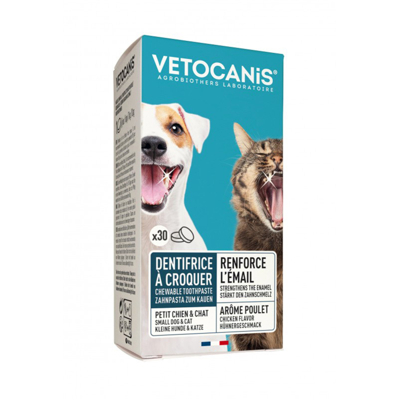 Produktbild för Tandtabletter Katt/Små hundar Vetocanis 30 st.