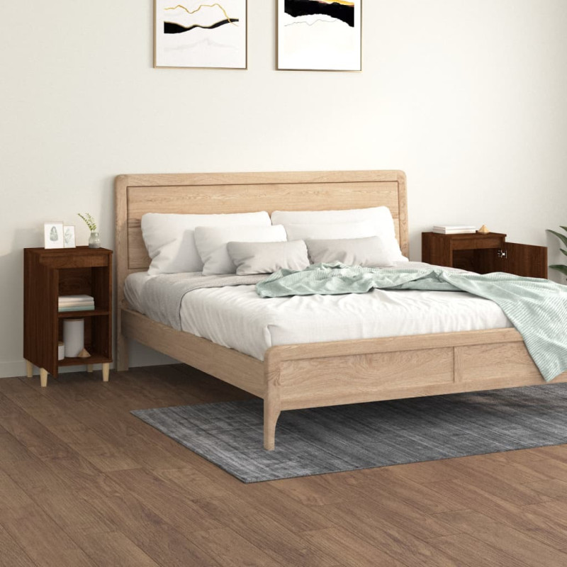 Produktbild för Sängbord 2 st rökfärgad brun ek 40x35x70 cm konstruerat trä