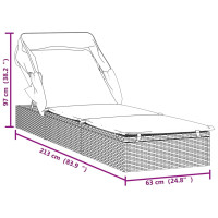 Produktbild för Solsäng med hopfällbart tak grå 213x63x97 cm PE-rotting