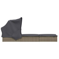 Produktbild för Solsäng med hopfällbart tak grå 213x63x97 cm PE-rotting