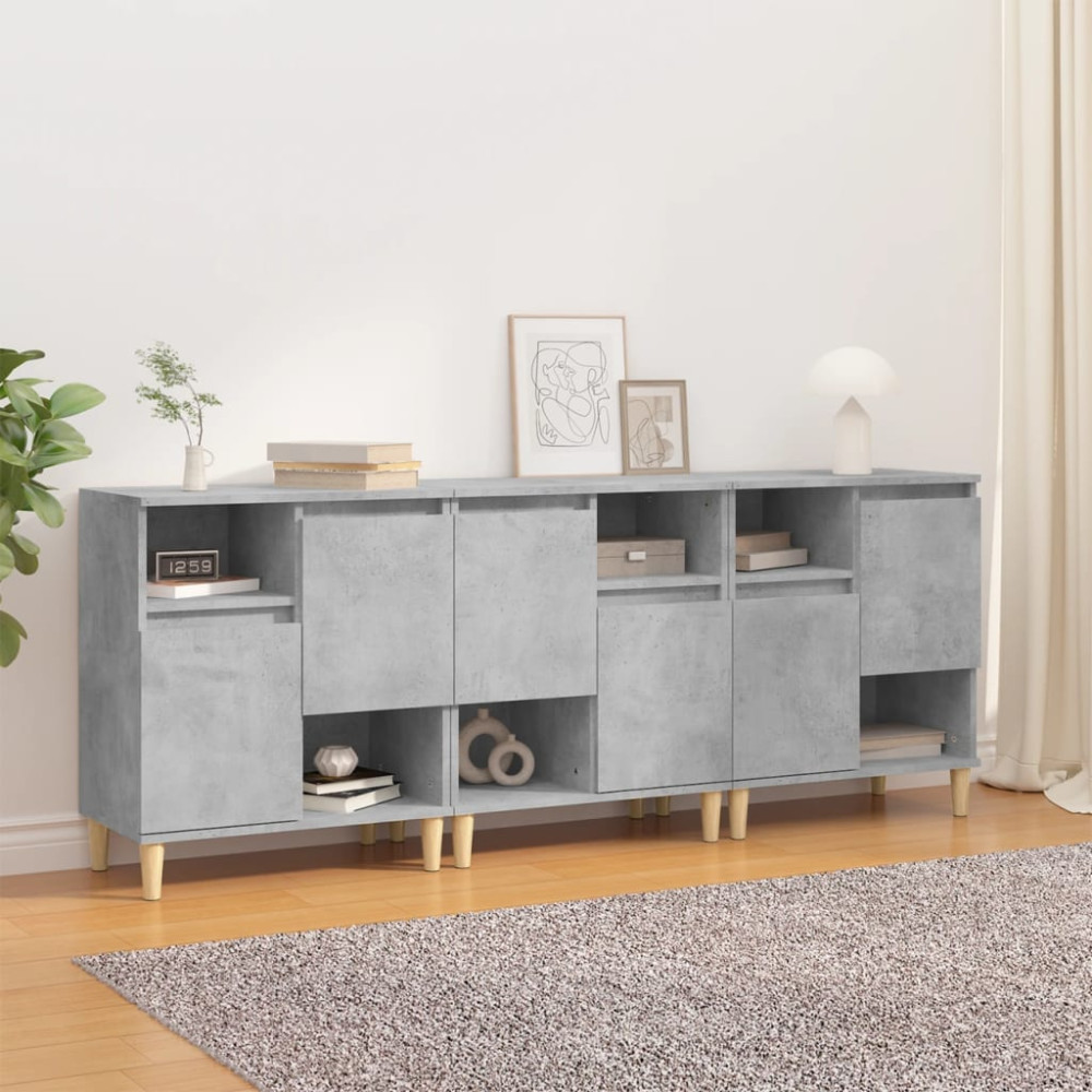 Produktbild för Skänk 3 st betonggrå 60x35x70 cm konstruerat trä