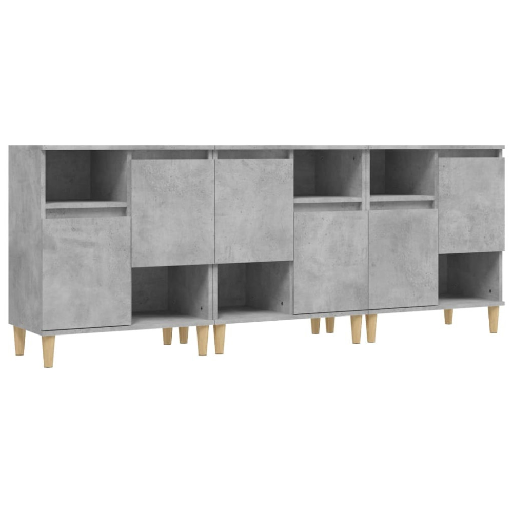 Produktbild för Skänk 3 st betonggrå 60x35x70 cm konstruerat trä
