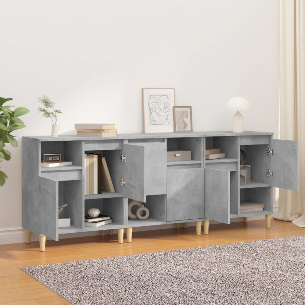Produktbild för Skänk 3 st betonggrå 60x35x70 cm konstruerat trä