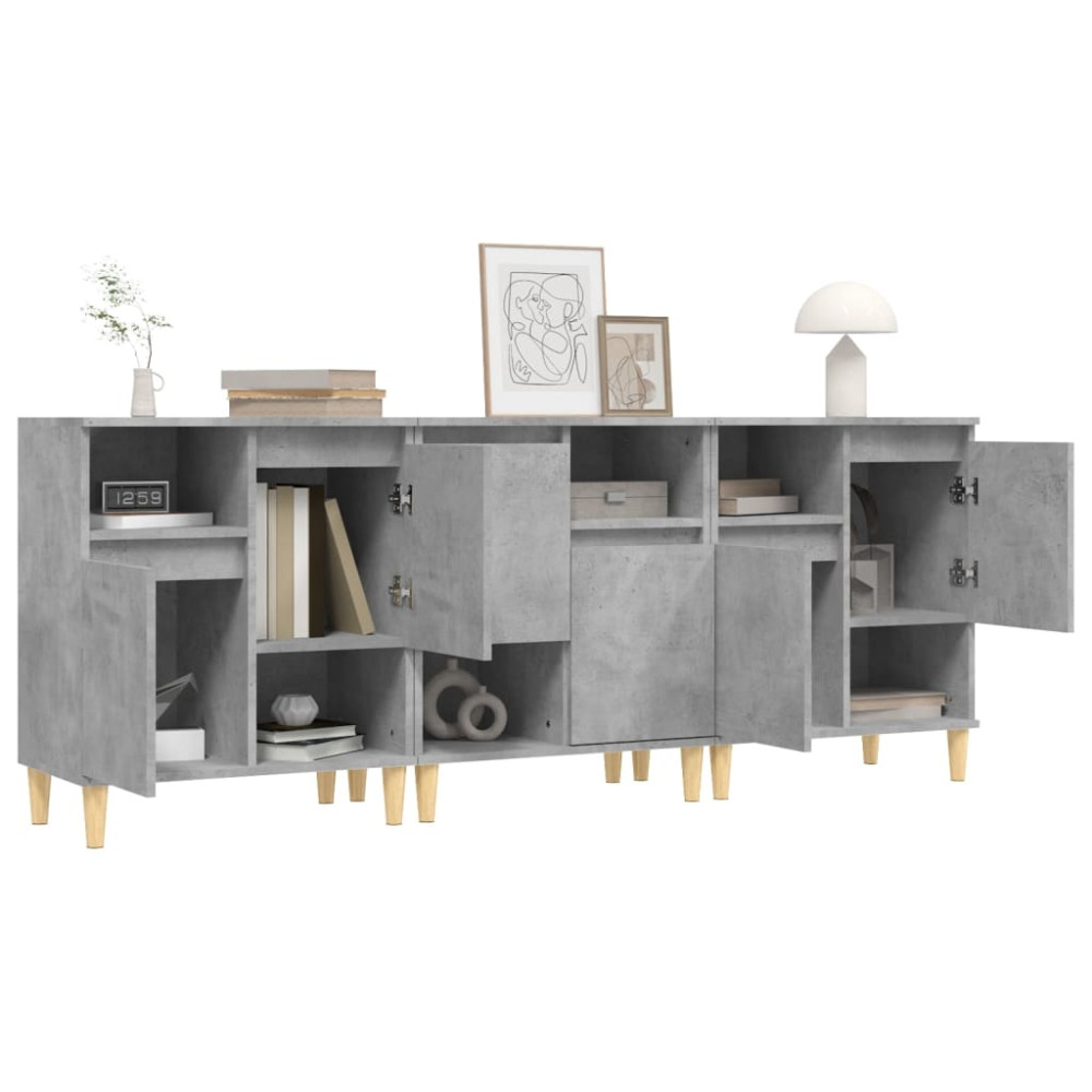 Produktbild för Skänk 3 st betonggrå 60x35x70 cm konstruerat trä