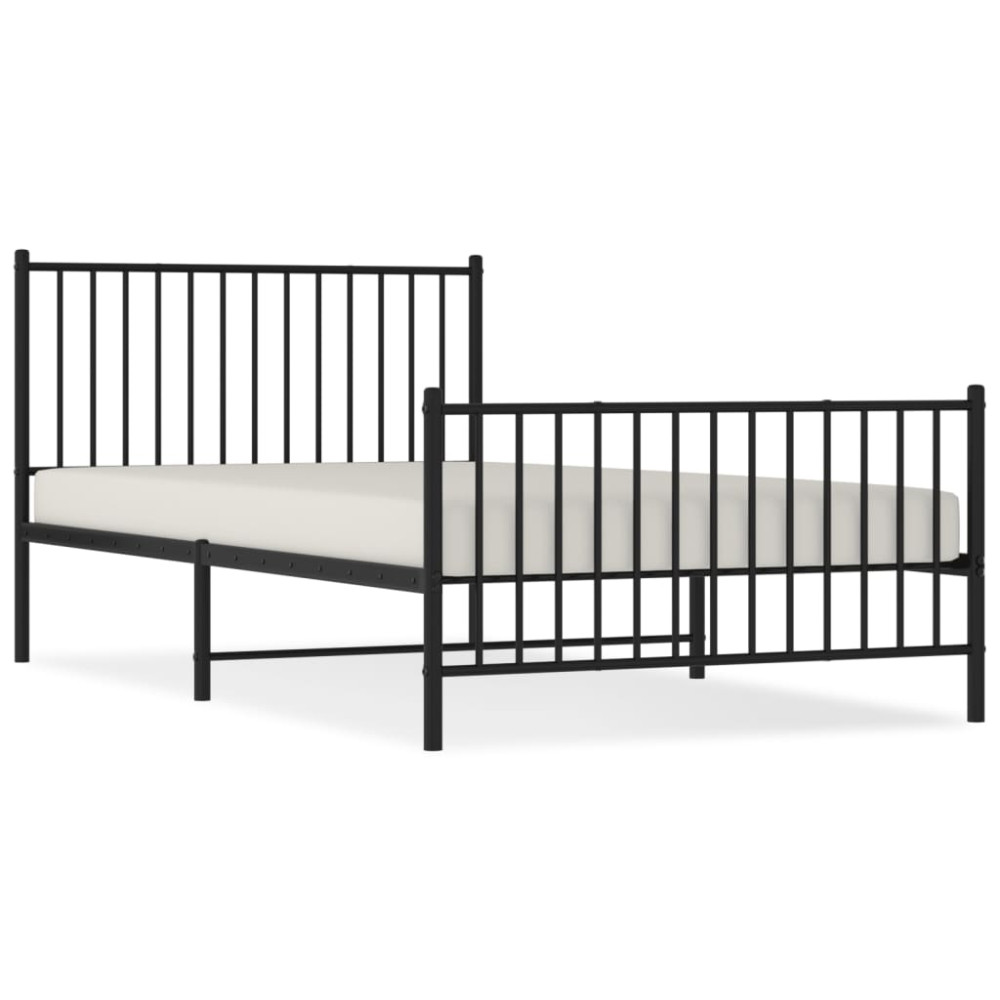 Produktbild för Sängram med huvudgavel och fotgavel svart metall 107x203 cm