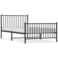 Produktbild för Sängram med huvudgavel och fotgavel svart metall 107x203 cm