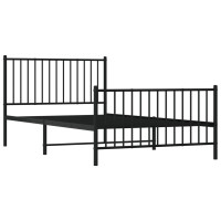 Produktbild för Sängram med huvudgavel och fotgavel svart metall 107x203 cm