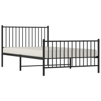 Produktbild för Sängram med huvudgavel och fotgavel svart metall 107x203 cm