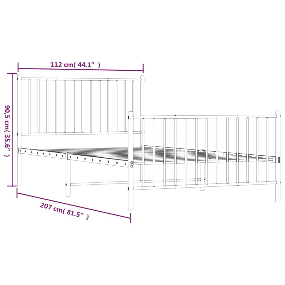 Produktbild för Sängram med huvudgavel och fotgavel svart metall 107x203 cm