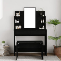 Produktbild för Sminkbord med spegel svart 96x40x142 cm