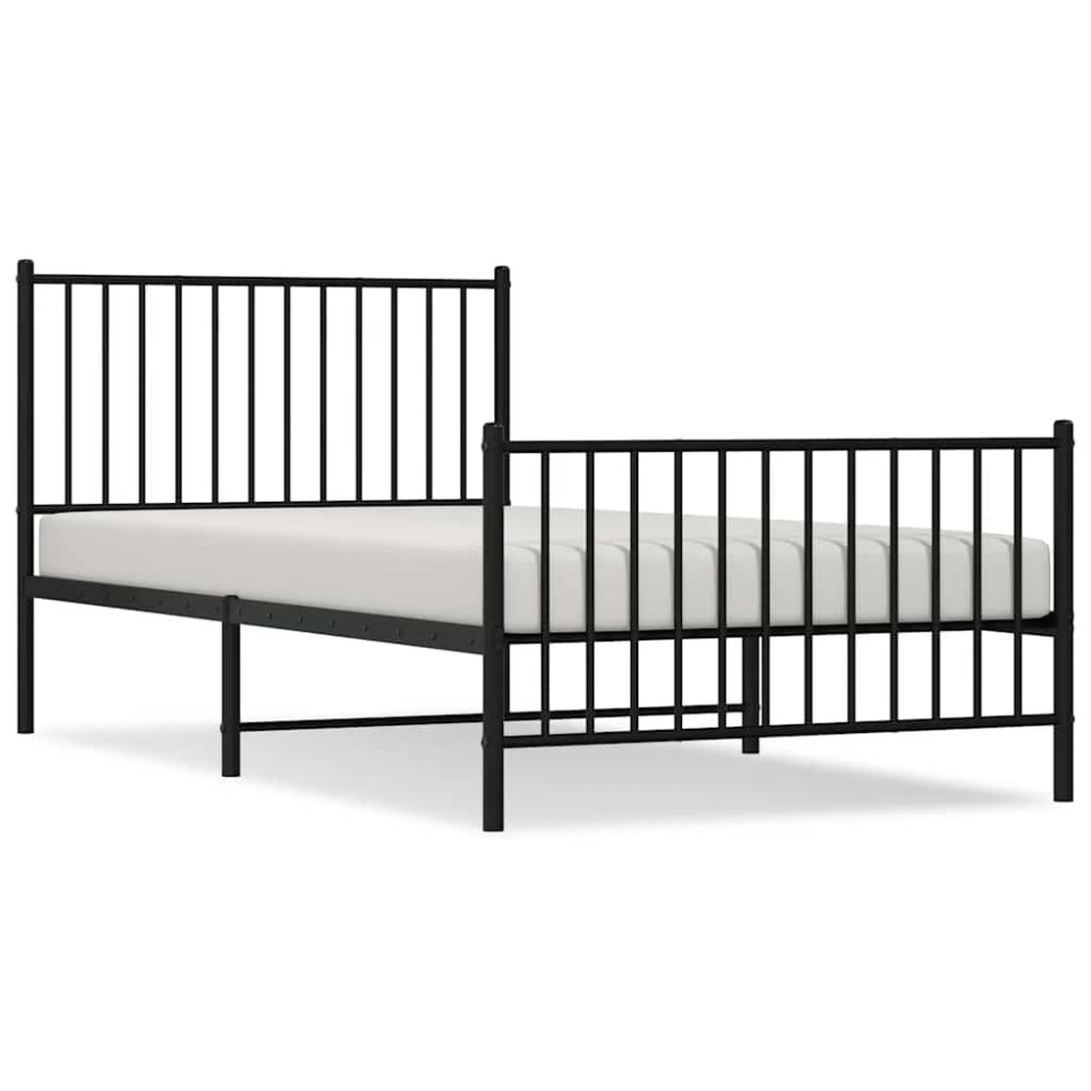 Produktbild för Sängram med huvudgavel och fotgavel svart metall 100x200 cm