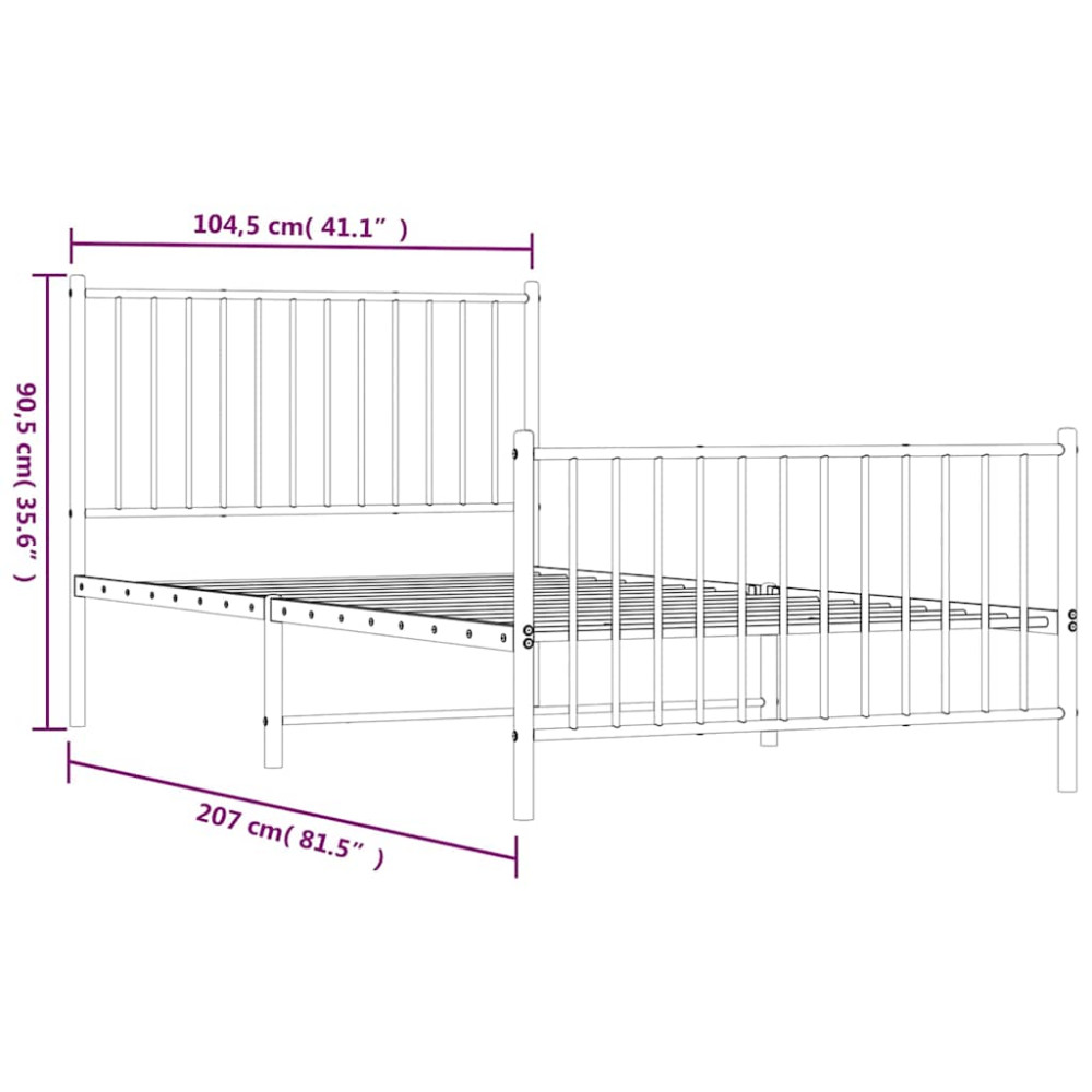 Produktbild för Sängram med huvudgavel och fotgavel svart metall 100x200 cm
